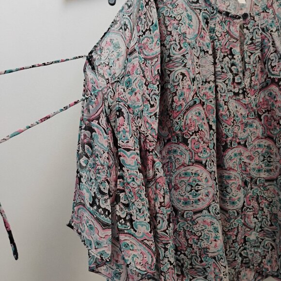 Charming Charlie Romantic Y2K Chiffon Paisley Boho Blouse – Cold Shoulder Bell S - Picture 2 of 8